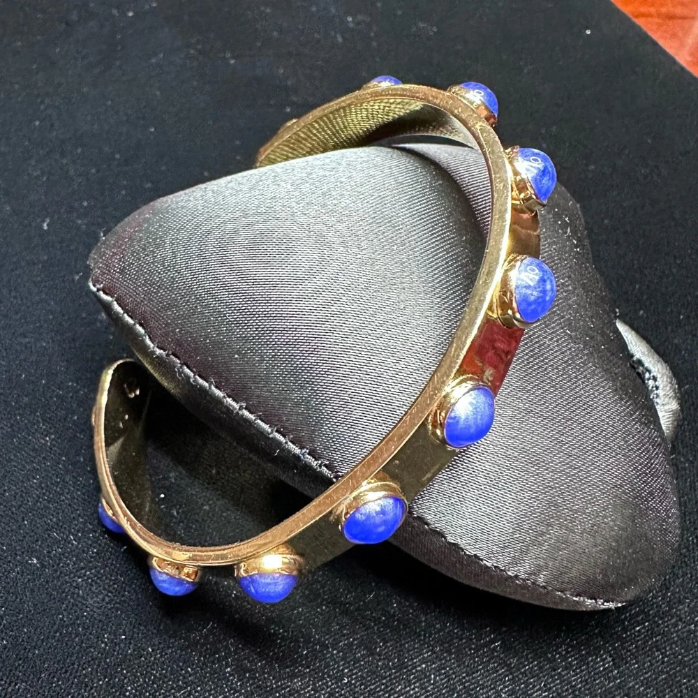 Kate Spade - Tag Along Cuff Bracelet, gold with blue cabochons